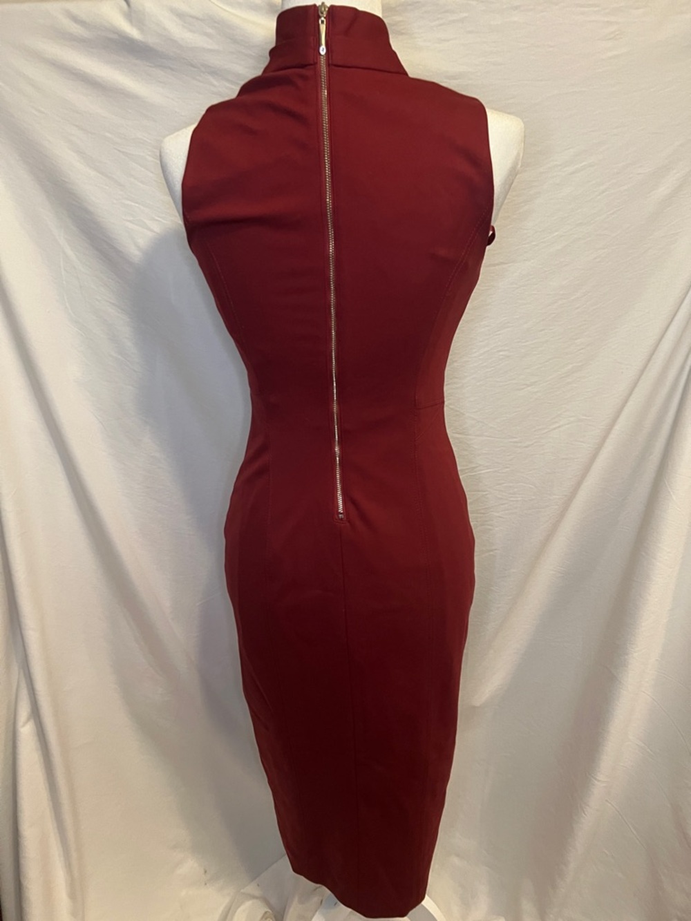 White House Black Market Sleeveless Mock Neck Midi Dress - Burgundy - Picture 3 of 11
